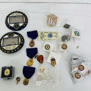 22‎ Lions Club 100% Attendance Award, Medal Ribbon & Logo Pin Button Lot